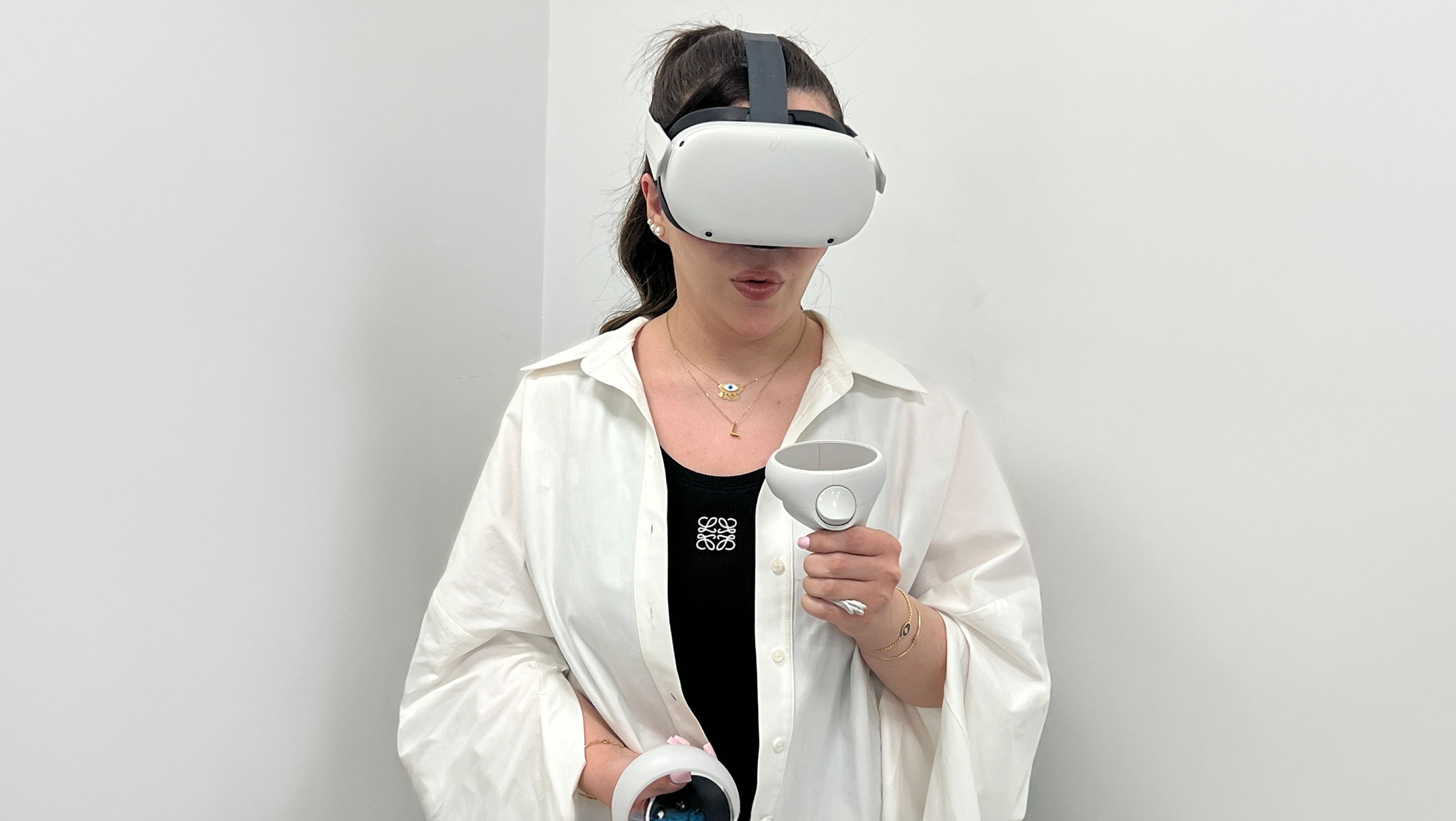 Woman in VR headset representing digital leadership