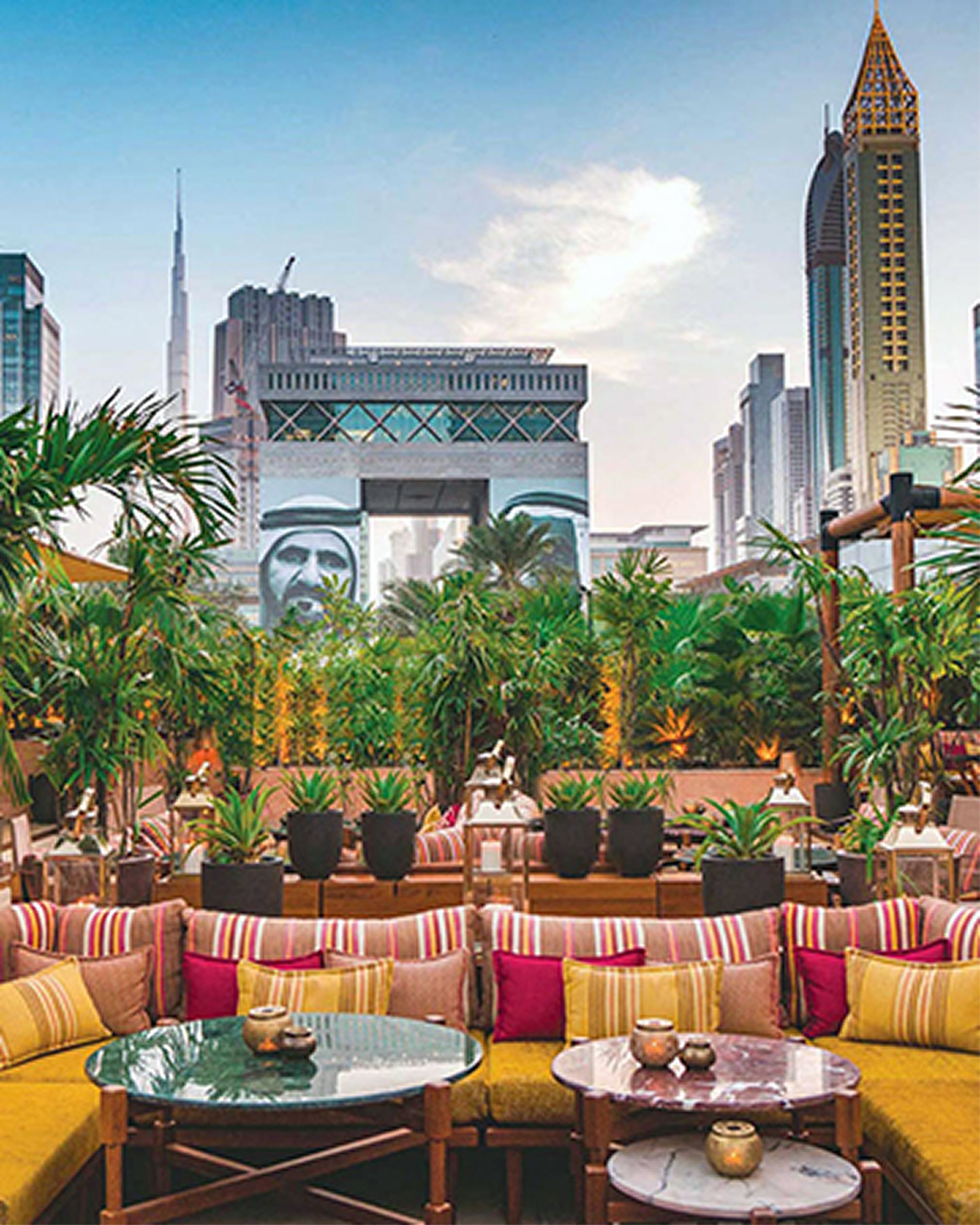 Rooftop dining with Dubai skyline view